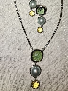 Anne Klein Jewelry Set Aqua Blue Green Yellow Necklace Earrings